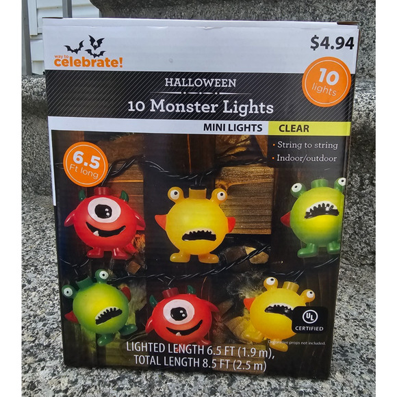 Way to Celebrate ! Halloween 10 pc Monster Mini Clear String Lights 2021 - Picture 1 of 1